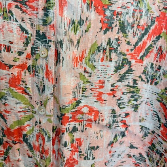 Allison Daley Womens VNeck Blouse 2XL Tie Front Cuffs 3/4 Sleeve IKAT Peach NWT - Picture 6 of 10